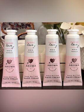 🆕🪷 BATH & BODY WORKS “INSPIRE LOVE“ ROSE AND VANILLA SHEA BUTTER HAND CREAM SET
